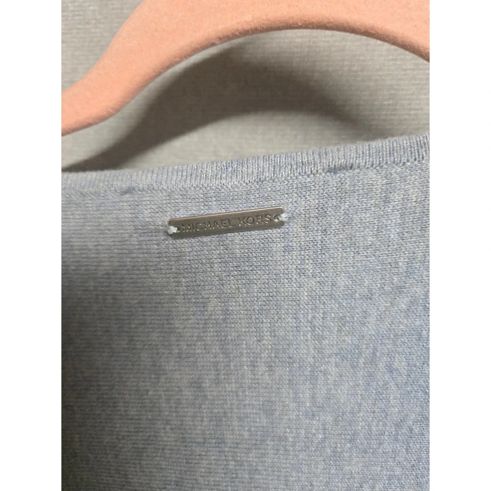 Michael Michael Kors Women Light Blue Cotton Blend Knit Long Sleeve Sweater L